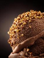 Close Up of Chocolate Ice Cream with Chopped Hazelnuts. A delectable image perfect for food blogs, magazines, and advertising. photo
