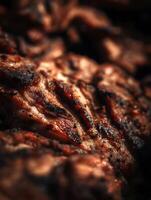 Close up of Grilled Meat, Juicy and Delicious BBQ Texture. photo