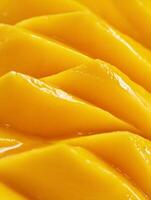Close up of Slices of Juicy Mango, Ripe and Yellow Fruit Texture. photo
