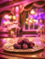Luxurious Dates on Ornate Plate A Festive Still Life. photo