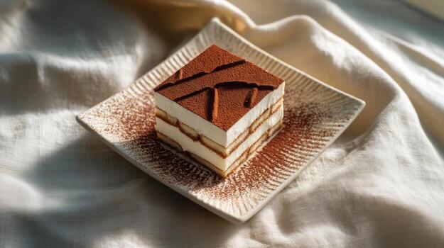 Tiramisu Cake Slice with Cocoa Powder photo