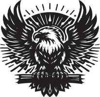 An eagle with wings and a sunburst on the background vector