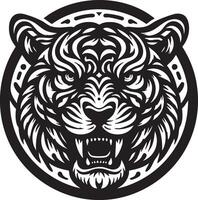 A tiger head in a circle with a tribal style vector