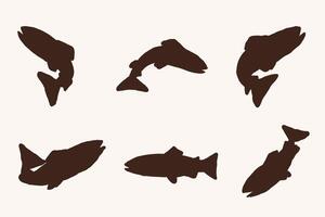 reshwater Trout Fish Silhouette Set Aquatic Fauna Icon Collection vector