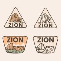 Zion National Park Badges 4 Retro-Style Designs vector