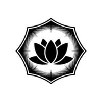 Lotus Flower in Starburst Frame, Black and White vector