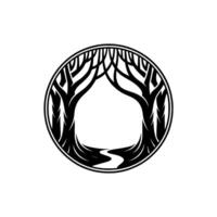 Mystical Forest Portal, Black White Emblem vector