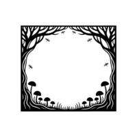 Enchanted Forest Frame, Botanical Silhouette, Dreamy Illustration vector