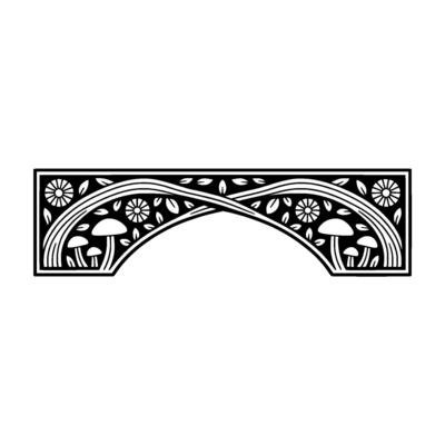 Stylized Archway with Mushroom Motifs - Vintage Botanical Illustration