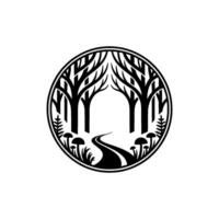 Circular Woodland Emblem, Mystical Forest Path vector