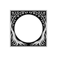 Elegant Botanical Frame, Vintage Style, Circular Motif - Floral vector