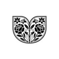Elegant Shield Emblem, Floral, Vintage Motif vector