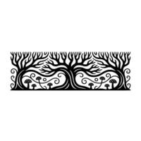 Enchanted Grove Stylized Tree Silhouette with Mushrooms - Trees vector