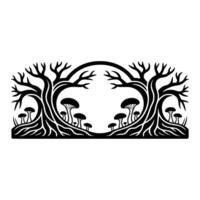 Mystical Forest Silhouette, Circular Portal, Organic vector