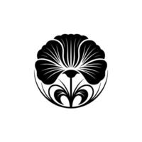 Elegant Black Floral Emblem, Minimalist - Decorative, Circular vector