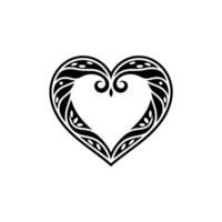 Intricate Tribal Heart Ornament, Black White, Lineart vector