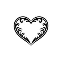 Intricate Floral Heart Emblem, Vintage Style - Lineart vector