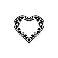Intricate Black Heart Ornament, Vintage Style - Outline vector