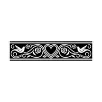 Elegant Black and White Floral Border with Birds and Heart vector