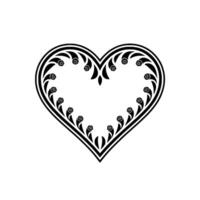 Intricate Floral Heart Ornament, Vintage Style - Lineart vector