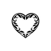 Intricate Black Heart Ornament, Elegant Floral - Leaves vector