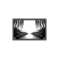 Serene Bamboo Riverscape, Minimalist Emblem vector