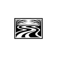 Serene River Path, Minimalist Landscape Emblem - Geometric vector