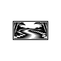 Serene River Path, Black White Landscape Emblem vector