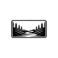 Serene Wilderness Emblem Mountain Stream Silhouette - Landscape vector