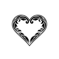 Intricate Black Heart Ornament, Elegant Floral - Decorative, Outline vector