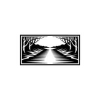Serene Riverscape Emblem, Minimalist Landscape - Reflection vector