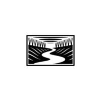 Serene Valley Silhouette, Minimalist Landscape Emblem - Stream vector