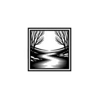 Serene Riverscape Emblem, Minimalist Landscape Illustration - Silhouette vector