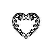 Elegant Black Heart with Floral Ornamentation Romantic Element vector