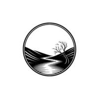 Serene Lakeside Silhouette, Minimalist Landscape Emblem - Tree vector