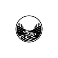 Serene Landscape Emblem, Minimalist Mountain Stream vector
