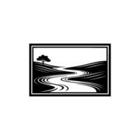 Serene Landscape Silhouette, Minimalist Mountain Vista - Curve vector