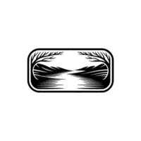 Rustic River Reflection Emblem, Vintage Wilderness vector