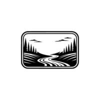 Rustic Mountain Vista Emblem, Adventure Illustration vector