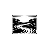 Scenic Mountain Vista, Winding Road Silhouette vector