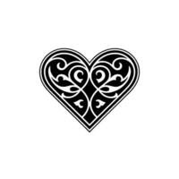 Intricate Black Heart Ornament, Elegant Floral - Detailed vector