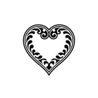 Intricate Black Heart Ornament, Vintage Romance - Contour vector