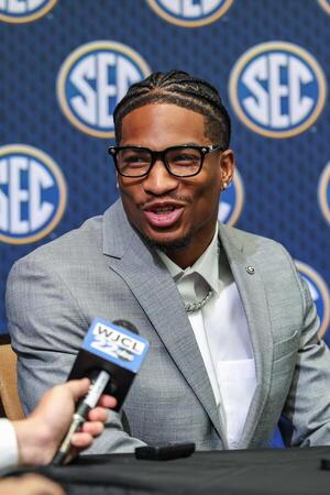 Georgia Bulldogs defensive back Daylen Everette answers questions from the media during SEC Media Days at Omni Atlanta Hotel. editorial_image