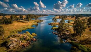 river landscape with greenery and clouds photo