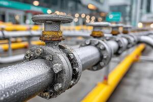 Close-up of industrial pipe valves photo