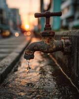 Rusty faucet draining water photo