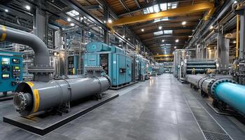 Industrial machinery and piping in facility photo