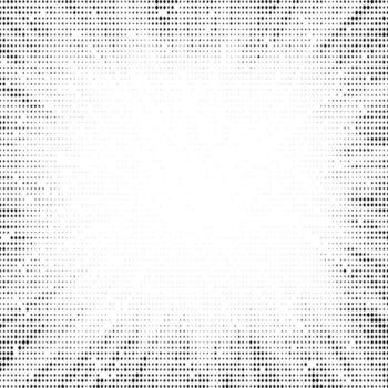 Halftone radial texture. Comic style grain background. Pop art faded textured frame. Grunge speckle effect. Dotted particles print wallpaper. Pixelated gradient backdrop vector