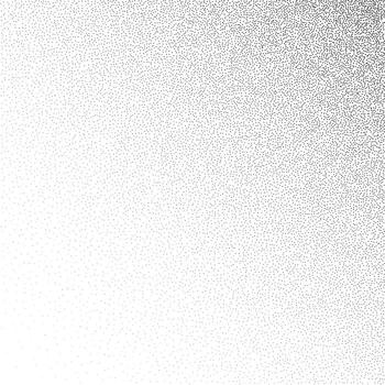 Grain stippled gradient. Faded stochastic dotwork texture. Random grunge noise background. Black dots, speckles or particles wallpaper. Halftone monochrome vector