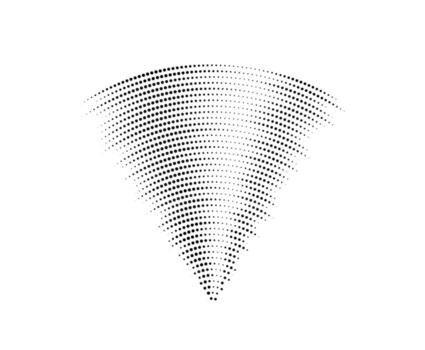 Dotted sound wave signal. Radio or music audio concept. Epicentre or radar icon. Textured radial signal or vibration elements. Impulse curve lines. Concentric ripple semi circles. vector